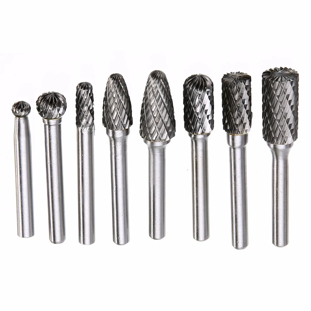 

8pcs Tungsten Carbide Burr Bits Mayitr 1/4" 6mm Shank Rotary Files CNC Engraving Tool Set