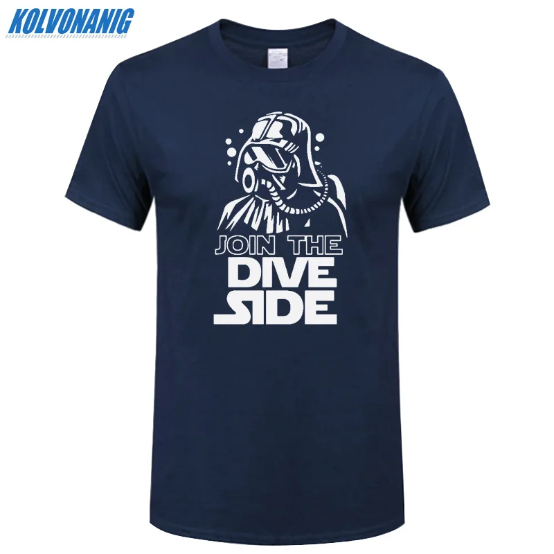 Мужская футболка с принтом JOIN THE DIVE SIDE DARK хлопковая коротким рукавом и круглым