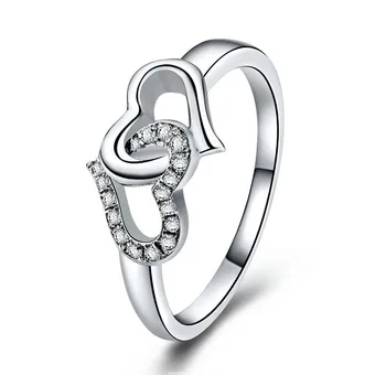 

Amazing Design Double Heart Shape NSCD Excellent Diamond Women Sterling Silver Rings Fashionable New Year Gift For