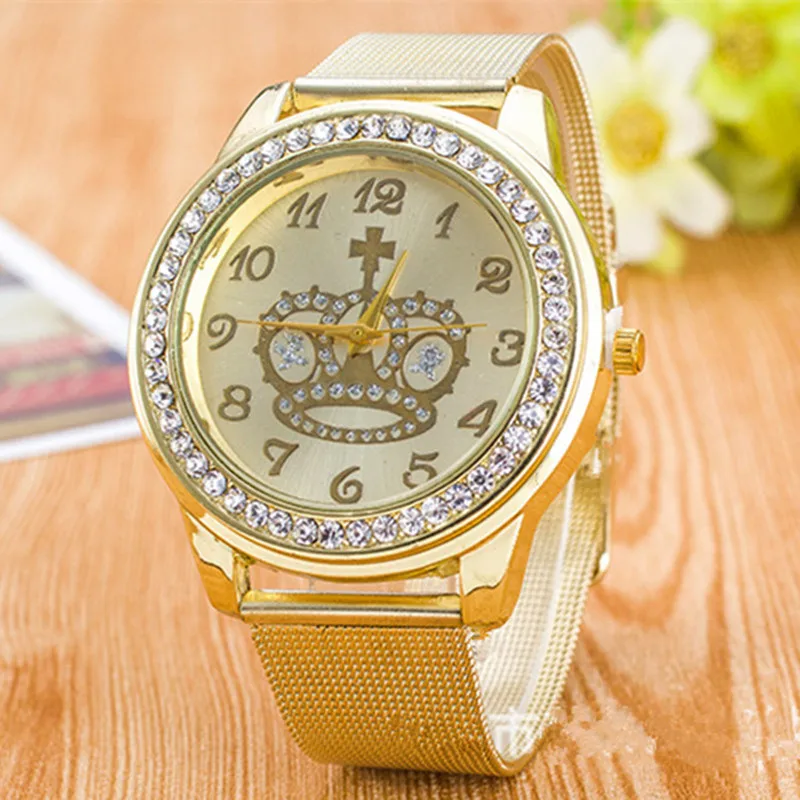 Reloj Mujer модные часы золотые Для женщин Часы роскошные короны cristal наручные Нержавеющая сталь Повседневное кварцевые часы Montres Femmes