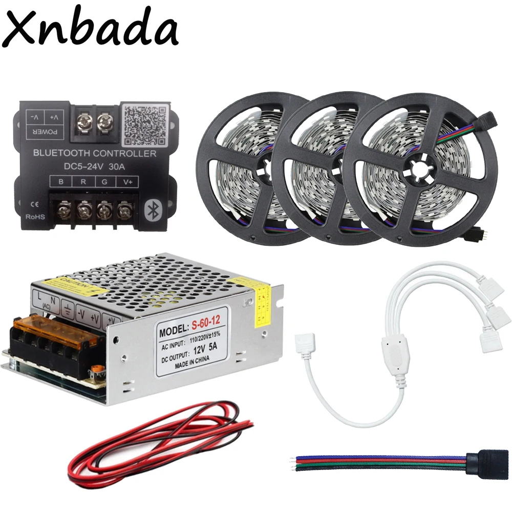 

DC12V 5050SMD RGB Led Strip Light 30Led/m 15M+Bluetooth Led Controller+12V 8.4A Led Transformer