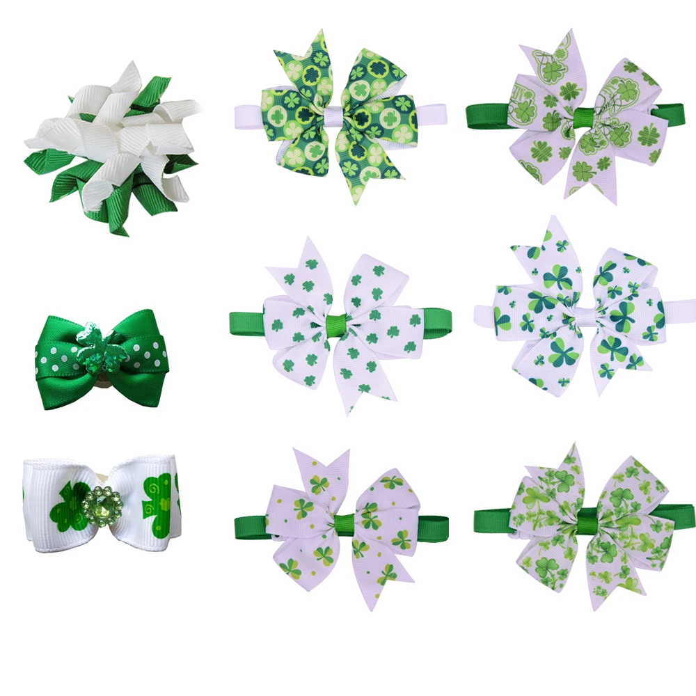 

New Green White Pet Dog Cat Grooming Accessories st Patrick's day Adjustable Pet Dog Bowties &Neckties Hair bows Accessories