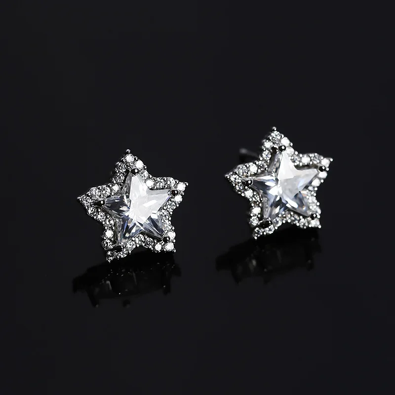 

Korean 2018 Fashion S925 Sterling Silver Stud Earrings Cubic Zircon Crystal Star Flower Earring for Women Wedding Party Jewelry