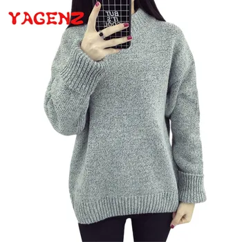 

YAGENZ Autumn And Winter Knit Sweater Women Pullover Short Sweater Lantern Sleeve Sweater Warm Bottoming Shirt Thicken Loose 256