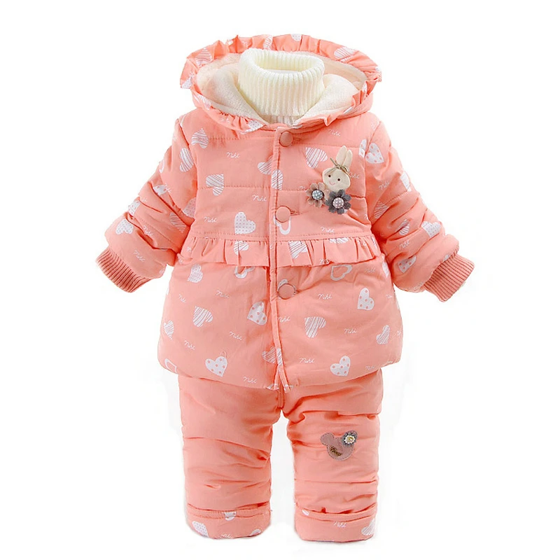 

Girls Clothing Set Kids Winter Jacket and Pants Two Piece Set Cute Cartoon Thick Hooded Jacket Children Clothes Girl Sets