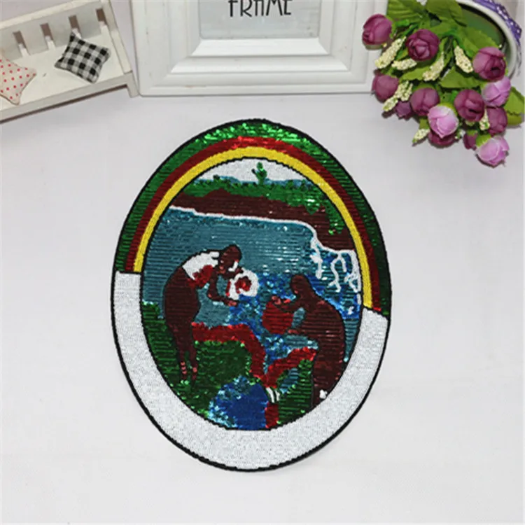 

round caring big applique sequins iron on embroidered patches for clothing,parches termoadhesivos para ropa stickers for clothes
