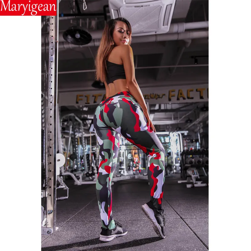 Maryigean, классические камуфляжные леггинсы, пуш-ап, леггинсы для фитнеса, высокая талия, тренировочные Леггинсы для женщин, повседневные, быстросохнущие штаны