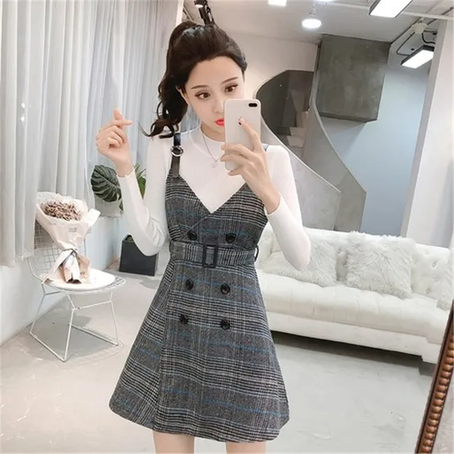 Autumn Winter Dress Womens Fashion Korean O Neck Long Sleeved Woollen ...