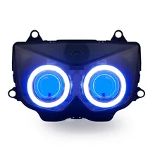 KT Headlight for Kawasaki Ninja 250R 2008-2012 LED Angel Eye Blue Demon Eye Motorcycle HID Projector Assembly 2009 2010 2011