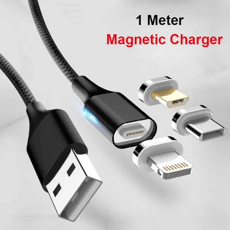 Ingelon 3 в 1 Зарядное устройство usb Магнитный зарядный кабель 1 метр micro 2.4A type c 3.1A Сменный Адаптер для iphone 2.4A быстрое зарядное устройство