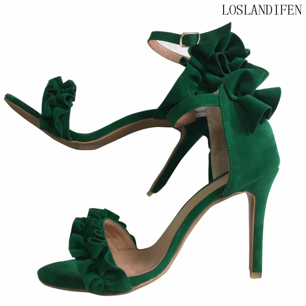 

New Sweet Style Handmade Women Ladies High Heel Sandals Leefs Deco Buckle Ankle Strap Peep-toe Summer Fashion ShoesA110