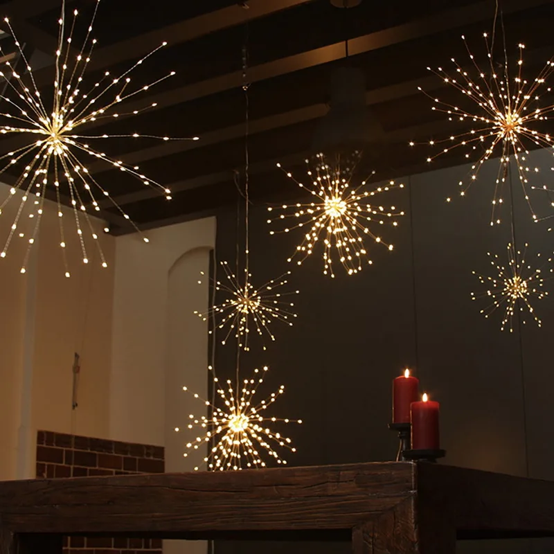 

LED Firework String Lights Remote Control Solar Fairy Lights Foldable Bouquet Shape Holiday Light Christmas Party Decor