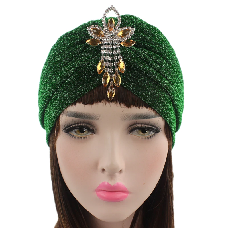 Women Striped Shiny Shimmer Glitter Sparkly Turban Hats Hijab Cap