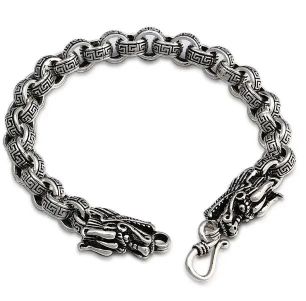 

JOOCHEER Sterling S925 silver Bangles 925 Bangle Shell pearls chain Catki dragon style vintage pendant closed bracelet