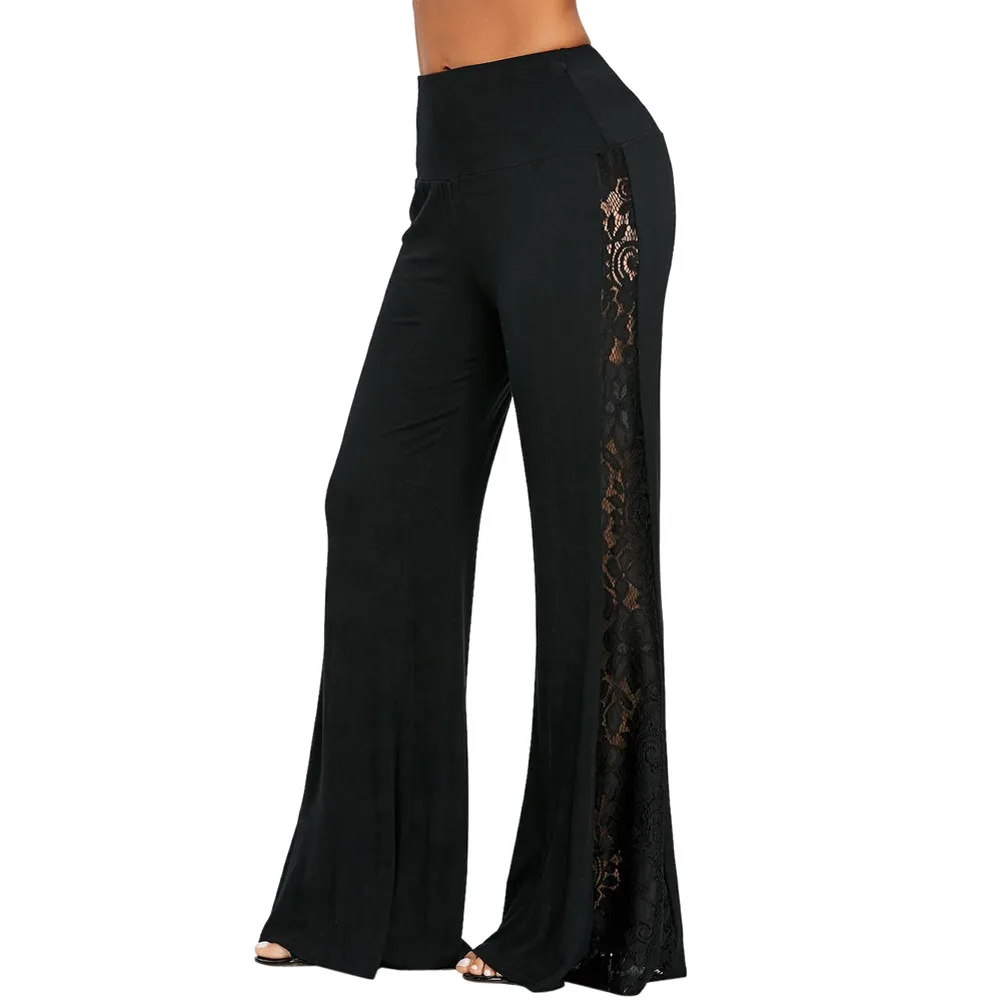 

Sleeper#401 2019 NEW FASHION Fashion Womens High Waist Lace Insert Wide Leg Pants Leggings Loose Trousers sexy hot Free Shipping