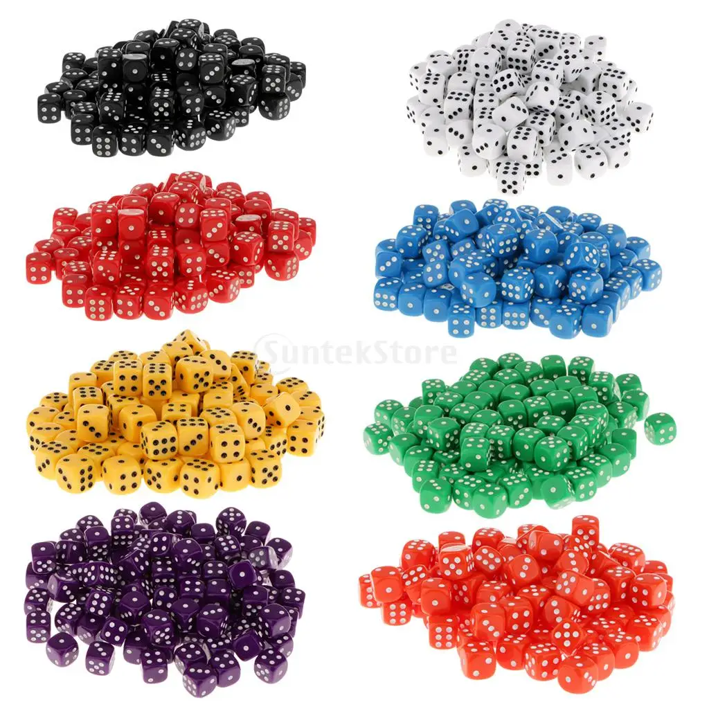 16mm 100pcs Acrylic Six Sided Spot Dice Party Games Dice Eight Colors