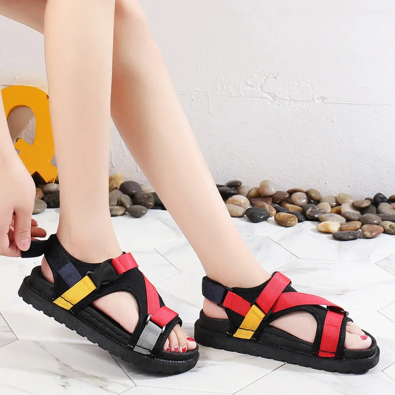 Open Toe Front Rear Strap Flat with Platform Sandals Women Mixed Colors Mixed Colors Casual Ladies Shoes Fashion Basic Sandals