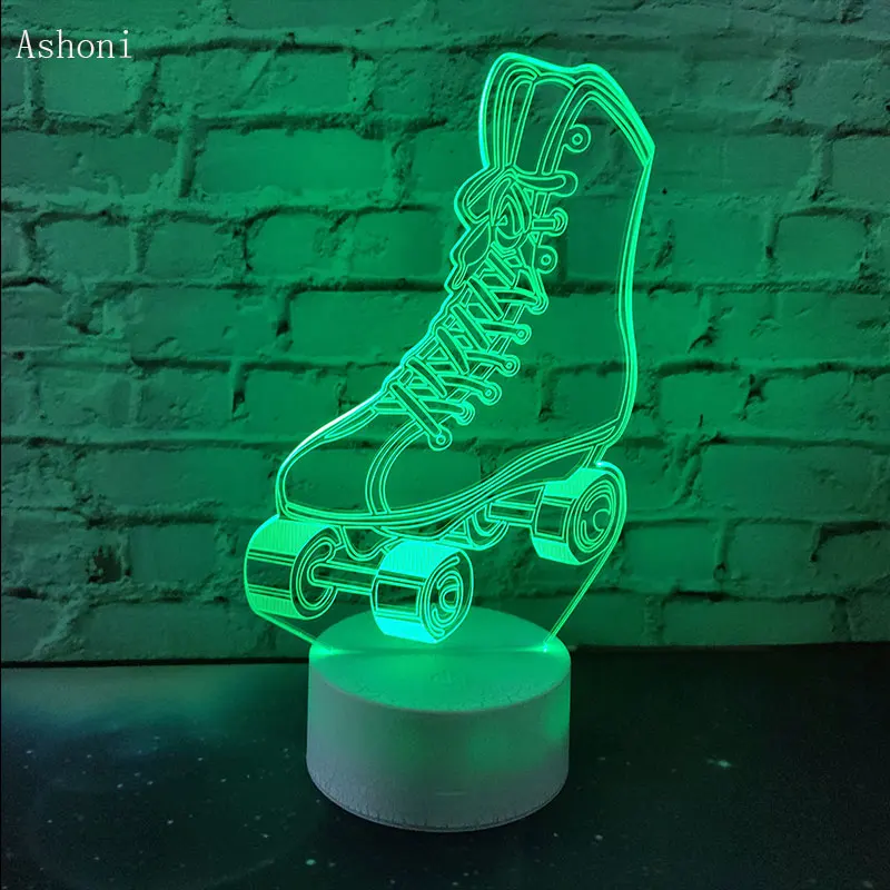 3D RGB светодиодный ночсветильник роликовые коньки разные цвета 7 цветов изменение