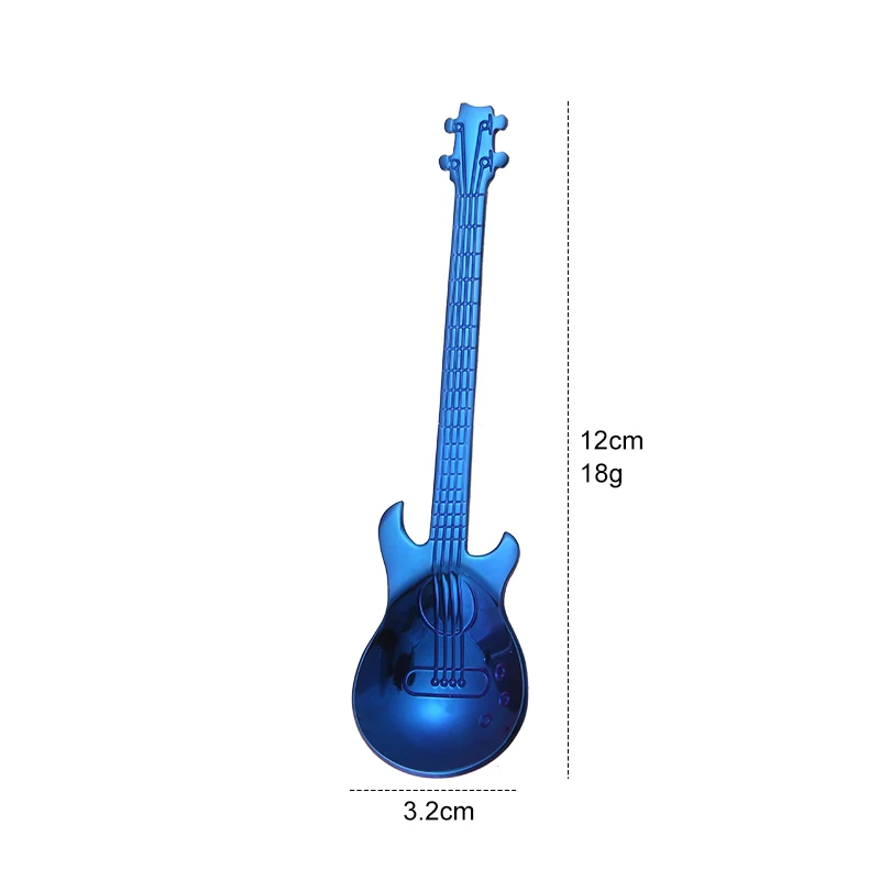 CHANOVEL 1 шт. 304 нержавеющая сталь гитара ложка креативная кофейная ложка Мороженое Конфеты кухонная чайная ложка красочная посуда - Цвет: Blue