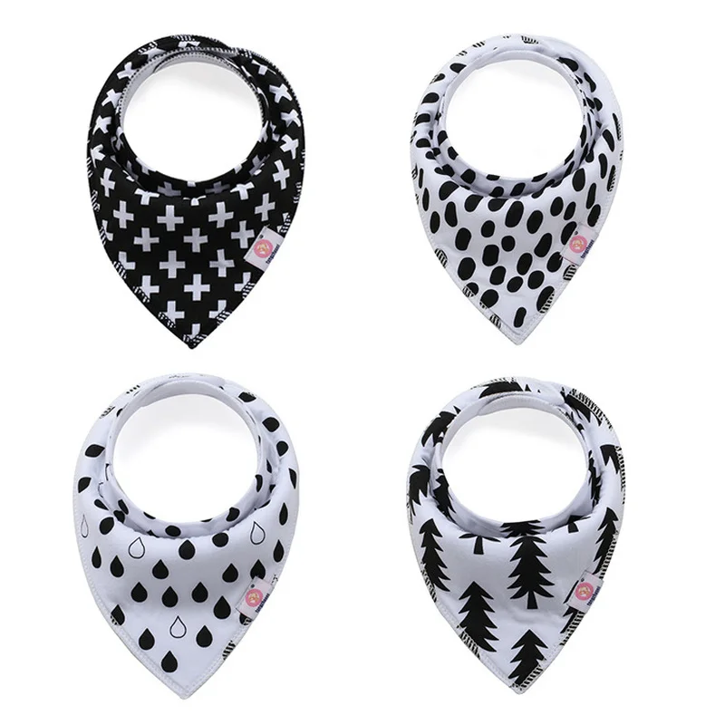 Teenster Fashion Burp Cloths Baby Cloth Bandana Bibs Cheap Stuff Bib Cartoon Printing Baby Bibs 4pcs/lot Pure Cotton Double-deck