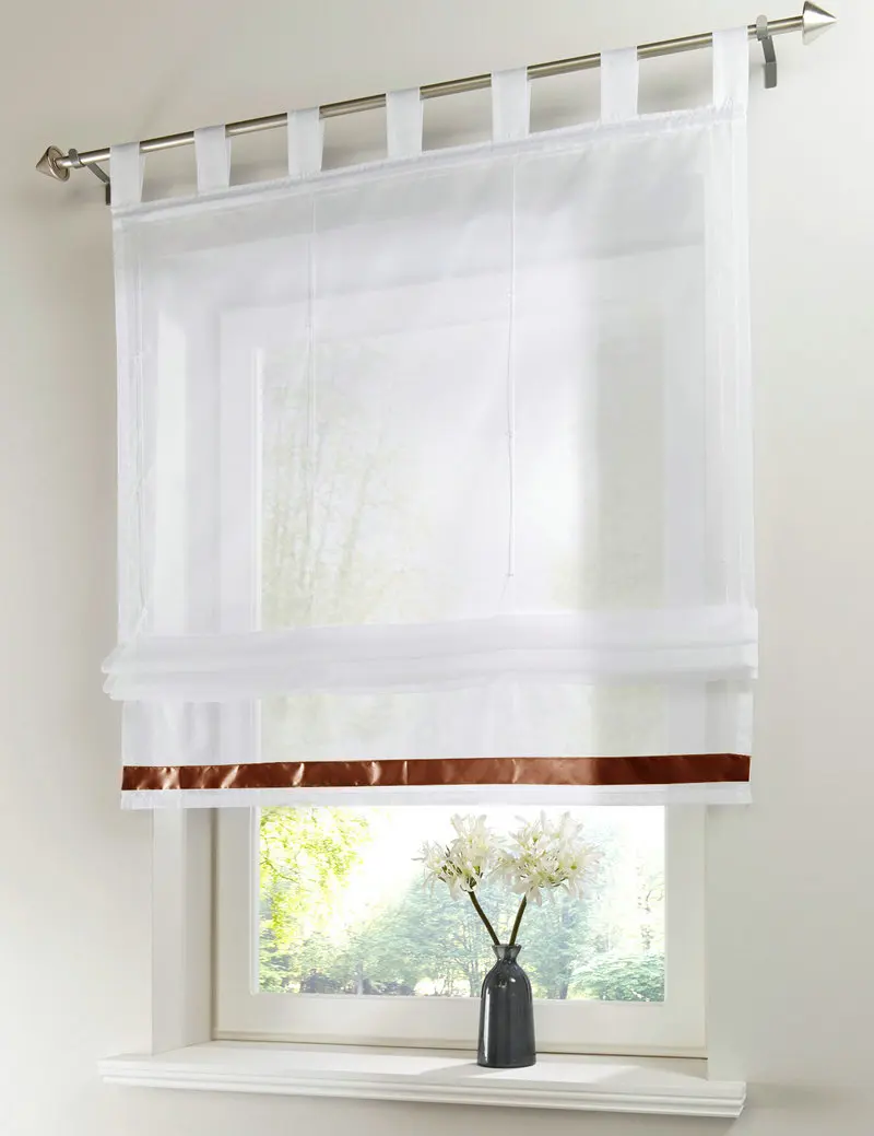 

Hand Made Popular Ribbon Design Solid Color Kitchen Balcony Voile looped Roman Curtain 1PCS