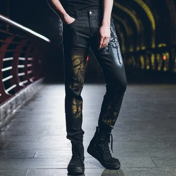 

Fashion brand spring and summer hand-painted personality trousers thin section non-mainstream explosion models black jeans men