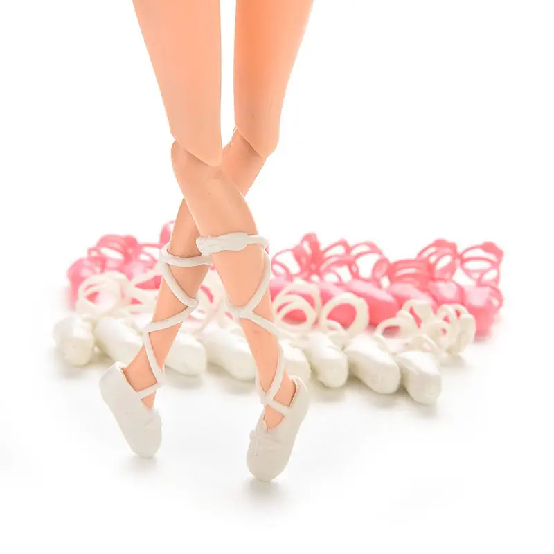 SUN & CLOUD 10 Pairs Mixed Colors Fashion Dolls Ballet Shoes For Barbies Bind type Toe Shoes