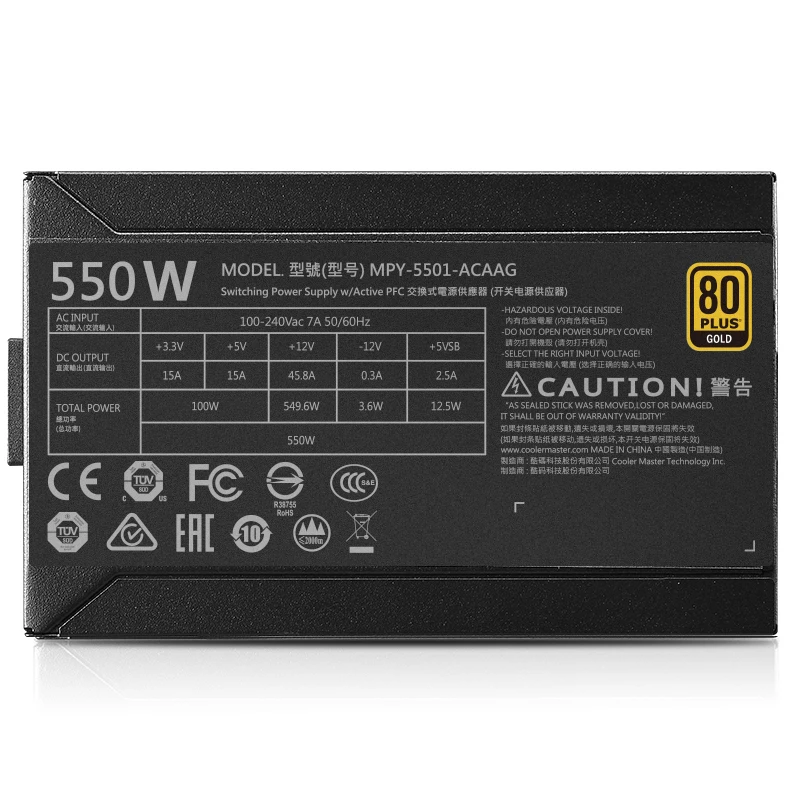 Cooler Master PC PSU компьютерный блок питания Номинальная мощность 550 Вт 550 Вт 12 см вентилятор 12 В ATX PC блок питания золотой 80 плюс для игры в офис