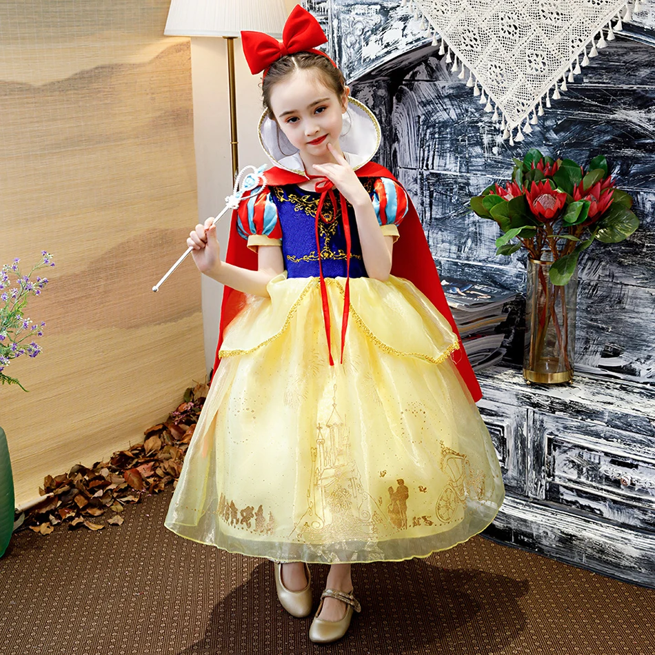 Платье Белоснежки; нарядный сказочный костюм для девочек; Детские вечерние платья для костюмированной вечеринки; бальное платье принцессы; одежда для ролевых игр