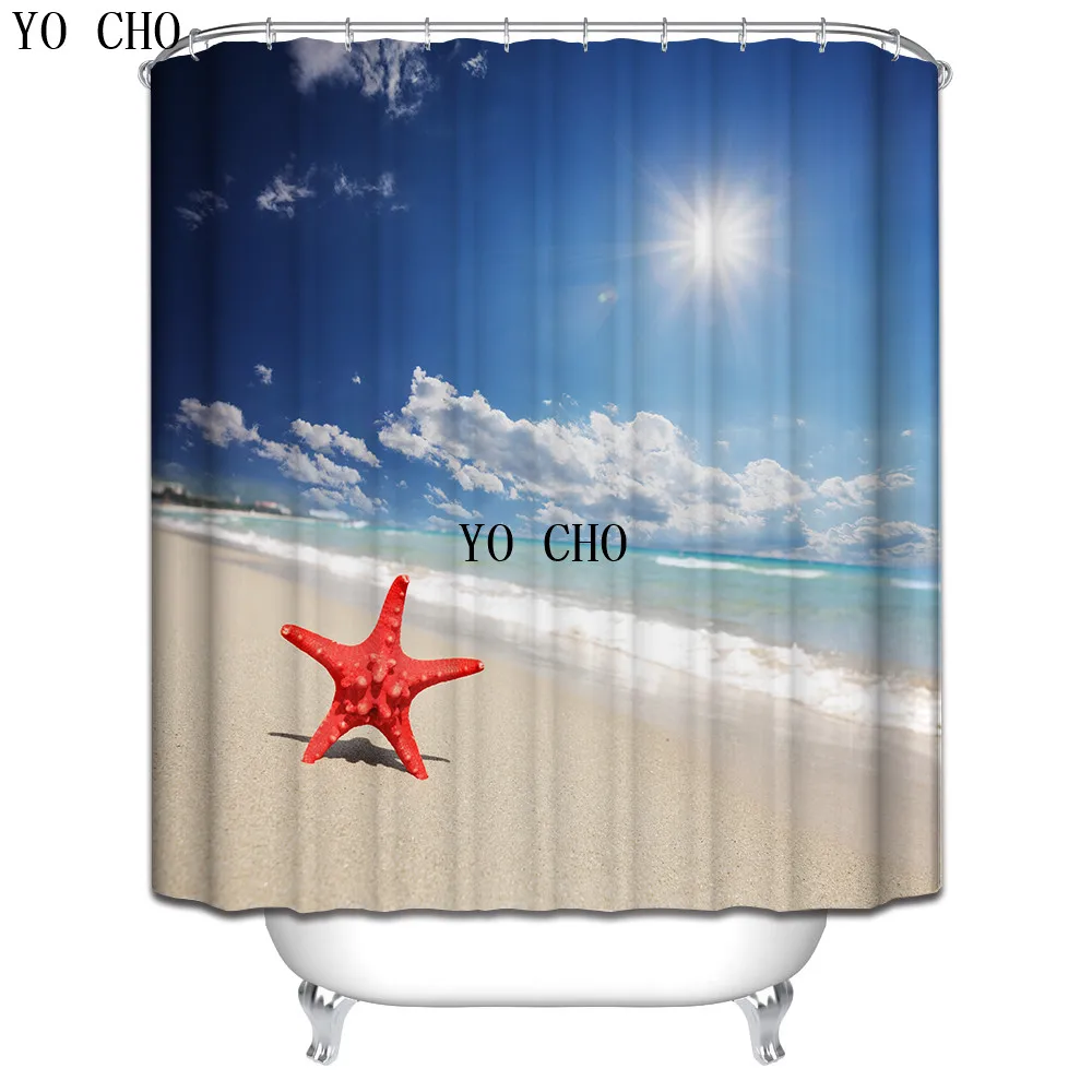 

YO CHO Starfish Polyester Waterproof Shower Curtain High Quality Mildew Resistant Bathroom Curtains With Hooks For Home Decor