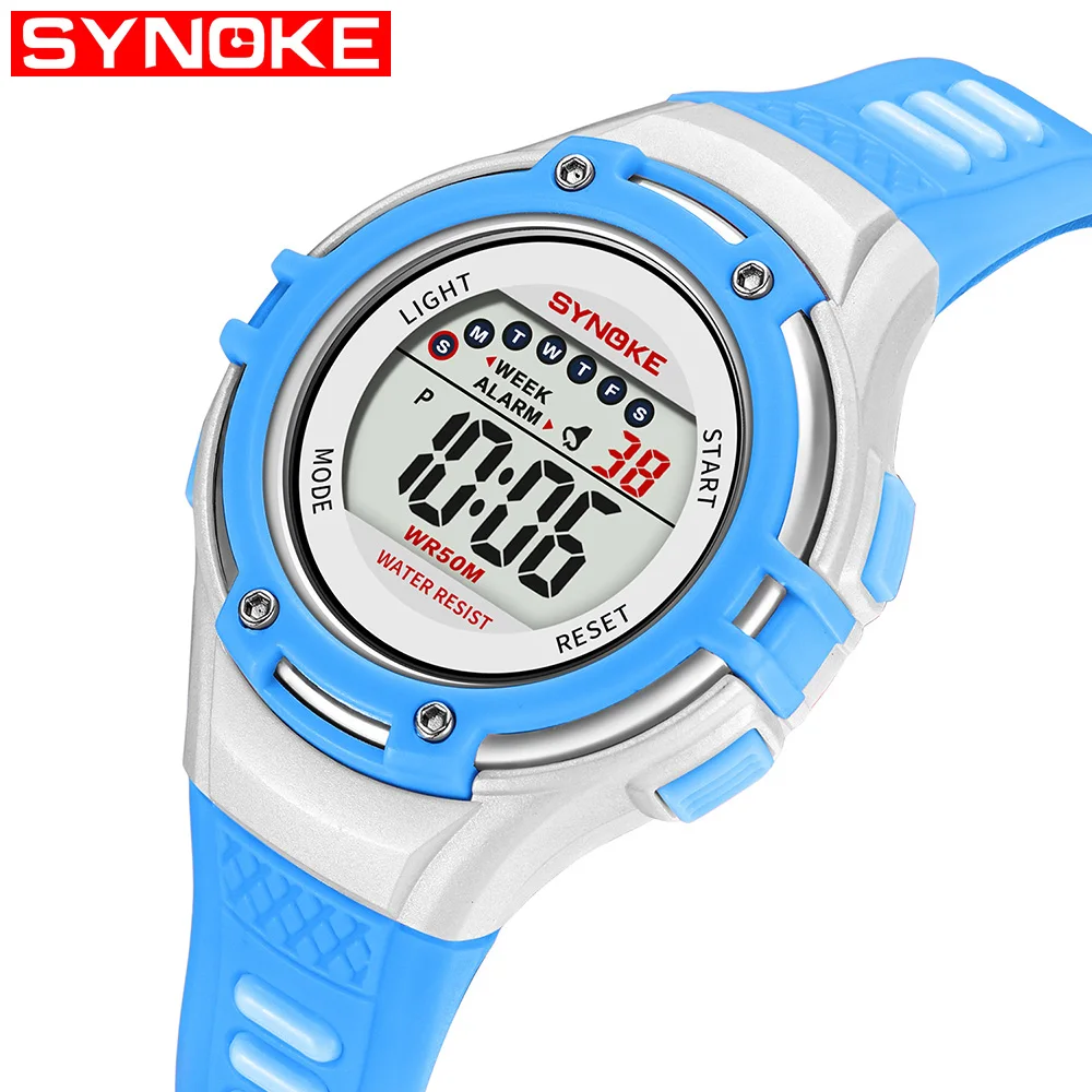 SYNOKE 9728 детские цифровые часы спортивные водостойкий будильник 12/24 час секундомер