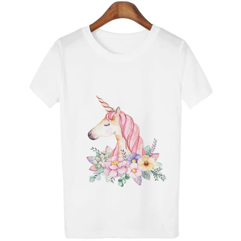 

2019 Summer Women Cute Unicorn Cartoon Horse Tshirt Harajuku Kawaii Clothes Korean Style Streetwear Aesthetic Animal Print Tops