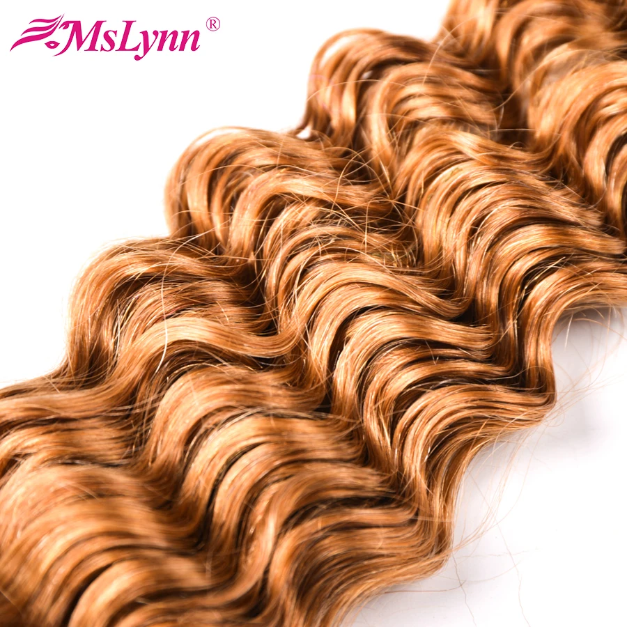 altMslynn Brazilian Hair Weave Bundles Deep Wave 3 Bundle Deals Color 27 Honey Blonde 100% Human Hair Non Remy Hair Extensions