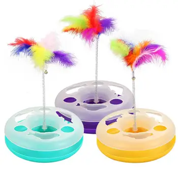 

Macarons Single Layer Amusement Board Cat Toy Color Feather Spring Cat Play Toy Cat Turntable Pet Turntable Colorful Cat 4