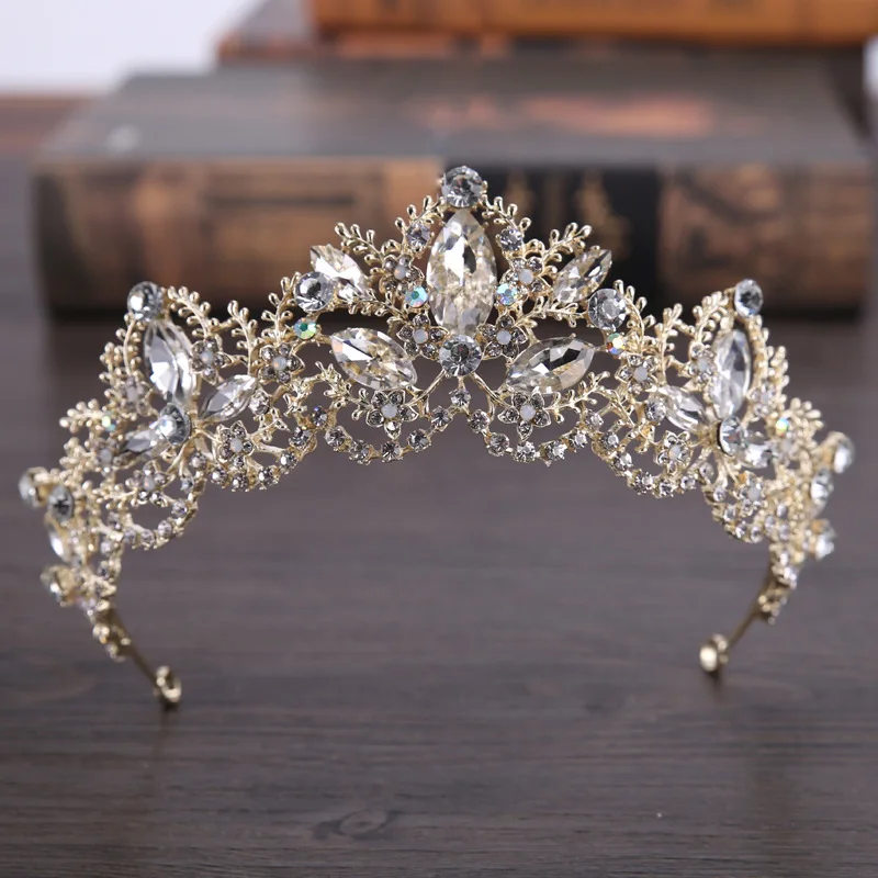 KMVEXO Fashion Baroque Luxury Red Crystal Bridal Crown Tiara Vintage Gold Diadem Tiaras for Women B