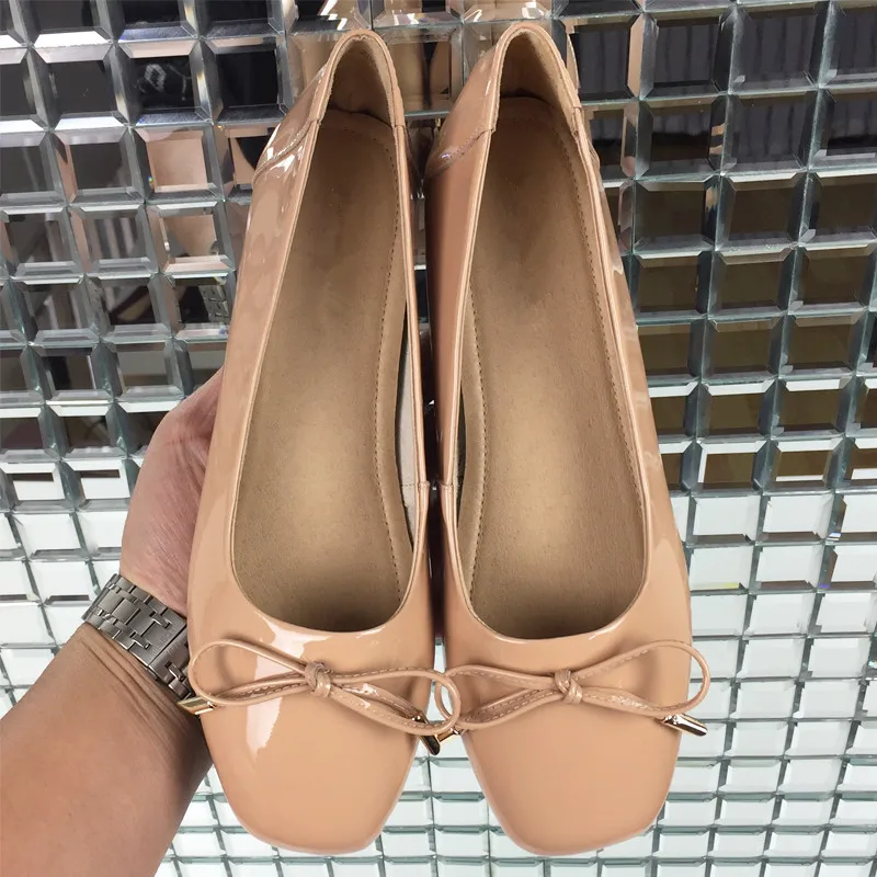 Femmes Verni Red Bowtie Cuir Plus apricot Dame red Arrivée Carré Chaussures Ballerines Bout En Plat wine Nouvelle black 40 Patent Leather khaki Leather Taille Pour Black Leath 2018 6qISwYn