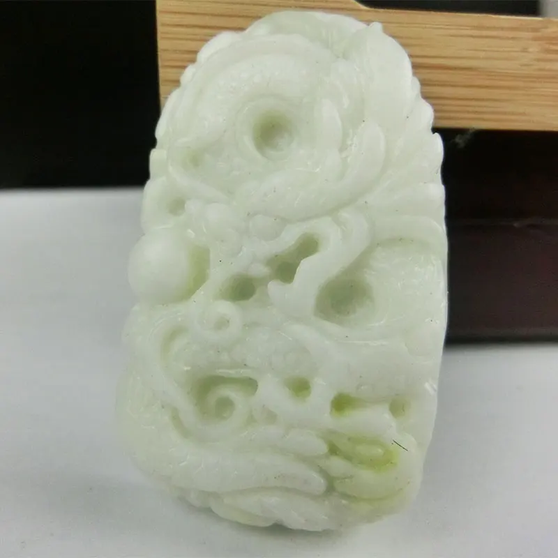 

KYSZDL 100% Natural Lan tian stone Hand Carved Dragon Pendant for lovers 'pendant