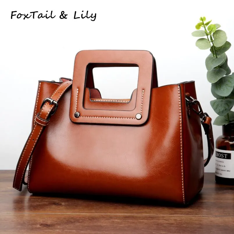 

FoxTail & Lily Popular Brand Wax Leather Luxury Handbags Women Bags Designer Genuine Leather Shoulder Crossbody Bag High Quality