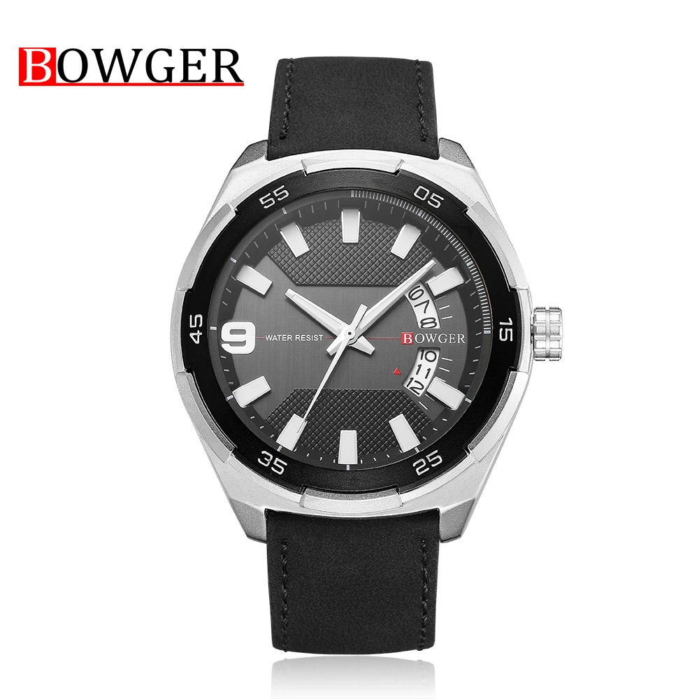 

Watches Men 2019 BOWGER Luxury Brand Quartz Army Wristwatch Leather Waterproof Male Clock Sport Watches Relogio Masculino