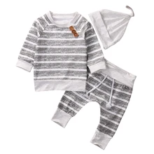 Комплекты одежды для малышей осенняя одежда для маленьких мальчиков топы в полоску для малышей, футболка+ штаны, леггинсы комплект одежды из 3 предметов