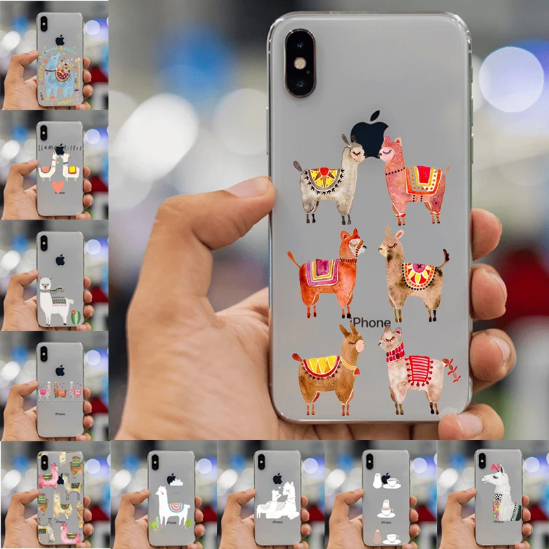 

For iPhone XS Max 7 7Plus 6S 6Plus 8 8Plus XR Kawaii Cute Llama Alpaca Animals Cartoon Soft Printed Phone Case Cover