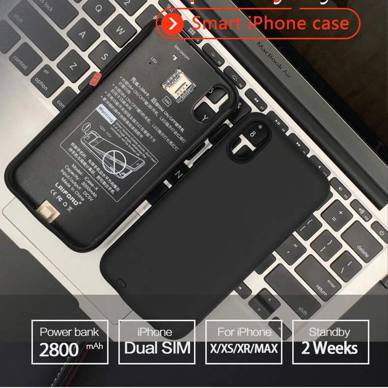 For iPhone X/XS/XR/XS Max Dual SIM Bluetooth Case