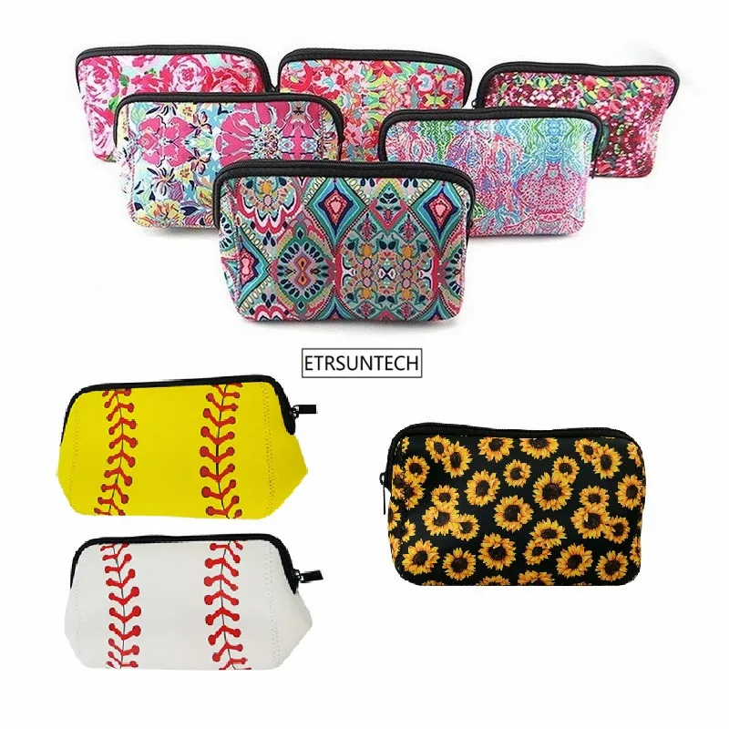 

Lilly Flower Sunflower Baseball Cosmetic Bag Large Waterproof Neoprene Zipper Travel Portable Toiletry Makeup Pencil Case Wallet