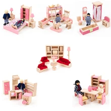 Детский весь набор деревянная розовая мебель деревянная кухня ванная комната кукла для спальни дом игрушки Дети Девочки Подарки на день рождения