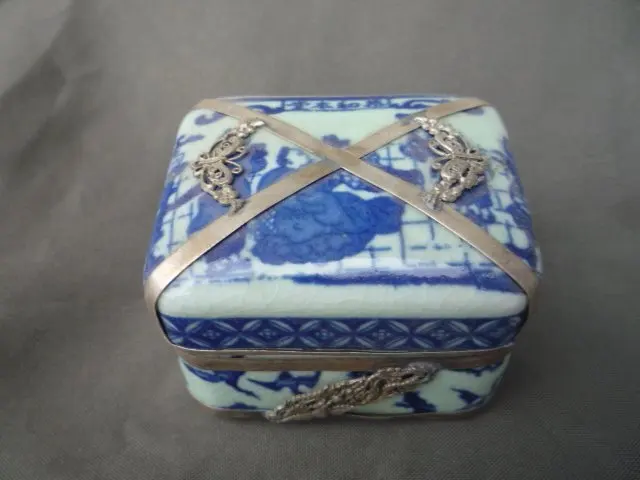 

collection Qing Dynasty silver&porcelain Compact,Free shipping
