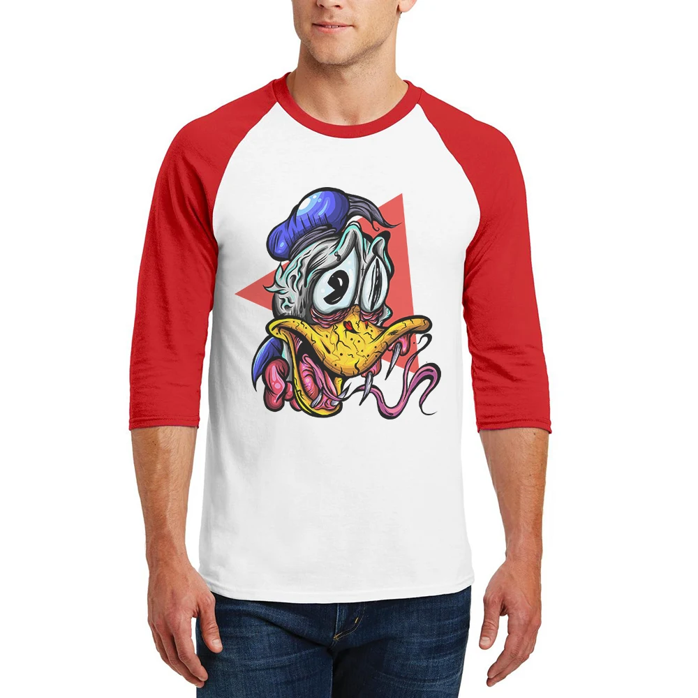 

2019 Popular Casual Men T Shirt Horror Duck Printing Cotton Three Quarter Raglan Sleeves Tops Cartoon Male Tee Shirts Camiseta
