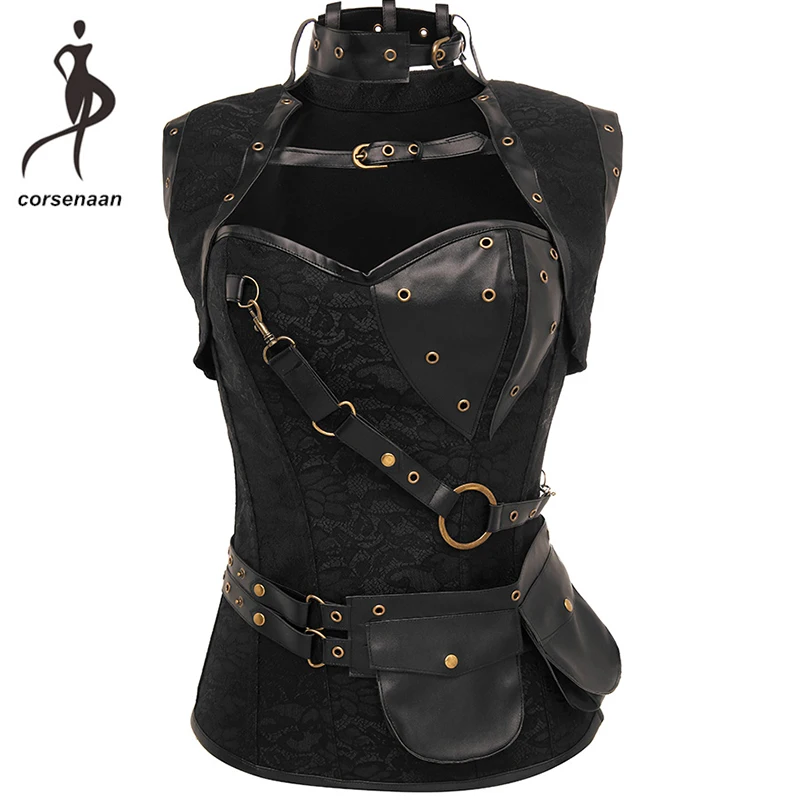 Cena Czarne damskie spiralne stalowe bez kości Goth Retro Overbust Steampunk gorset gorset z kurtką Plus rozmiar 926 #