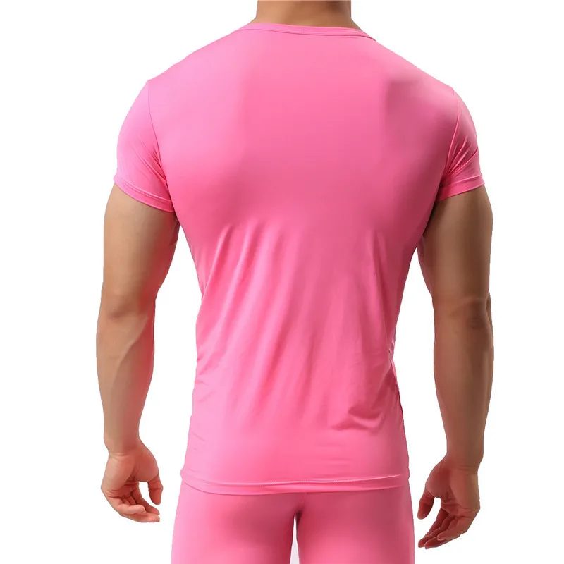 Мужская майка Ice Silk Spandex Sheer футболки мужской нейлон v-образный вырез с короткими рукавами Топы ультра-тонкие крутые термальные ночная рубашка, нательное белье
