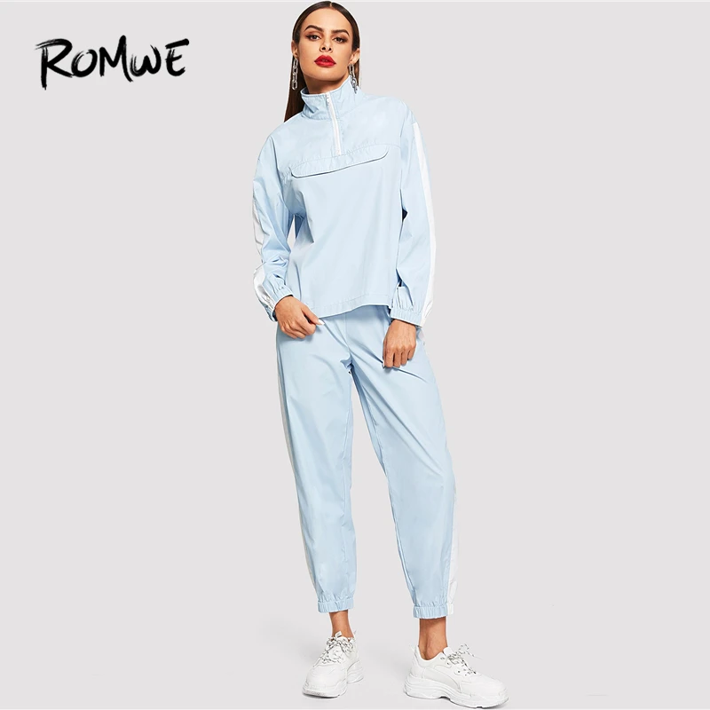 

ROMWE Zip Front Ruffle Coat Pants Co-Ord Two Piece 2019 Spring Autumn Stand Collar 2 Piece Set Women Long Sleeve 2 piece