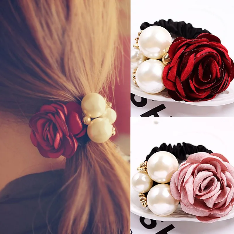 

Korean Style Flower Pearl Hair Band Fashion Hair Accessories Women Elastic Hair Bands Women Hair Rope Pearl Floral Headwear